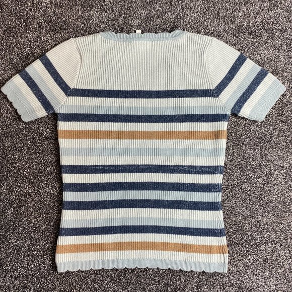 NWT Bohme Blue Brown Stripe V-neck Sweater - Picture 5 of 6